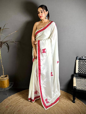 Pink Soft Chinnon Butterfly Butta Saree
