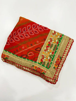 Graceful Foil Work Bandhej Saree