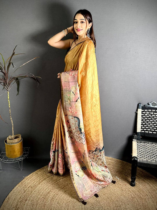 Artistic Ghicha Weave Printed Tussar Saree