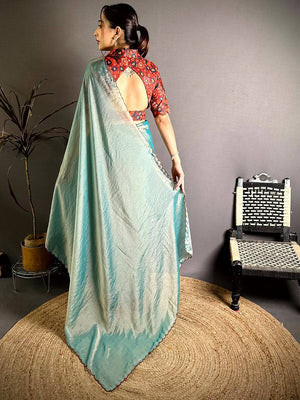 Vibrant Contrast Printed Blouse Silk Saree
