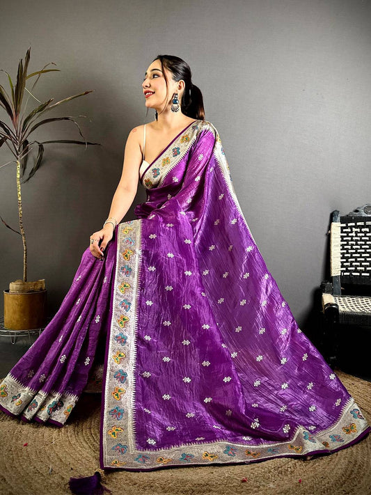 Purple Crush Silk Zari Embroidered Saree