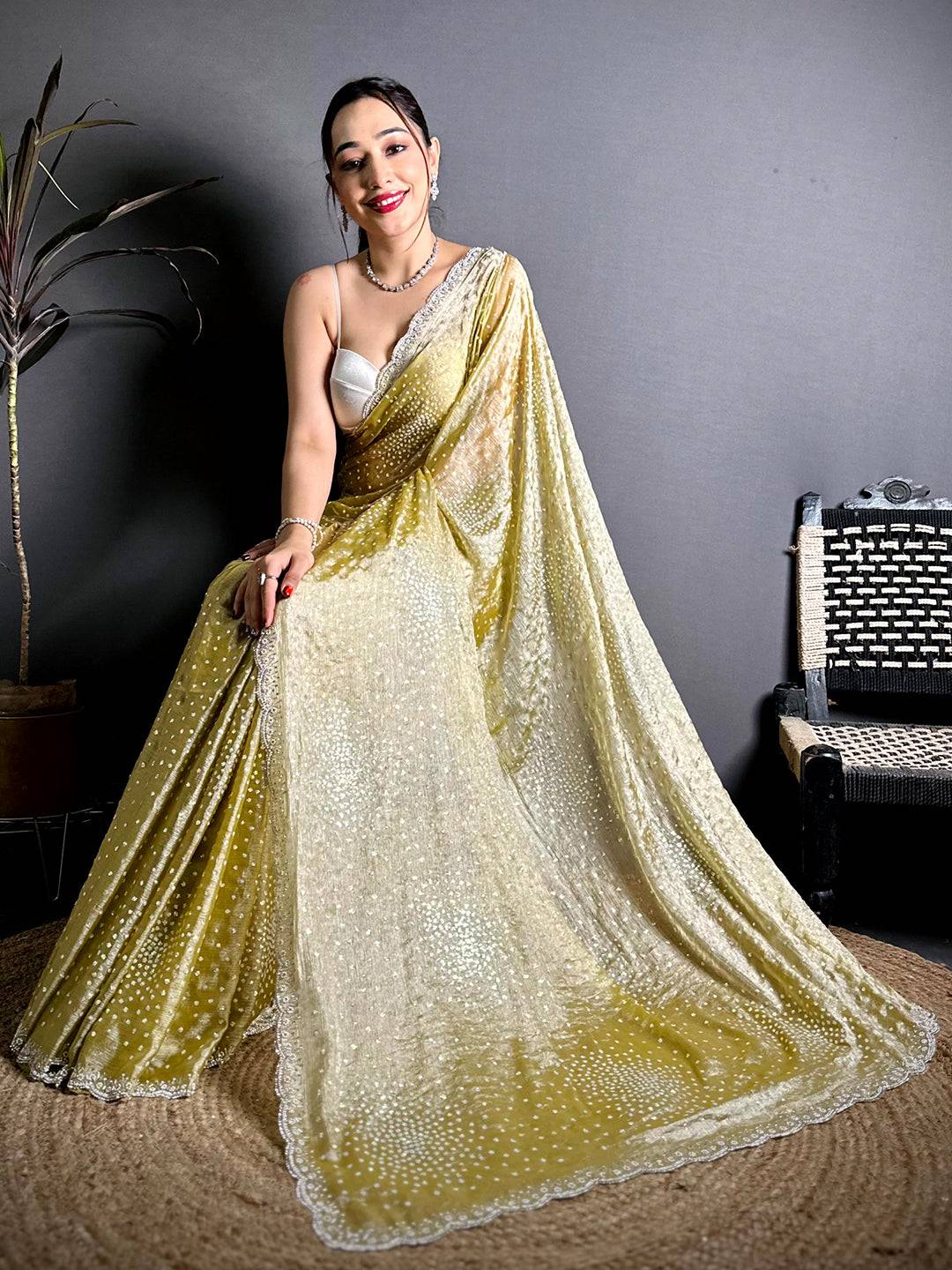 Stylish Chiffon Satin Silk Sequinne Saree