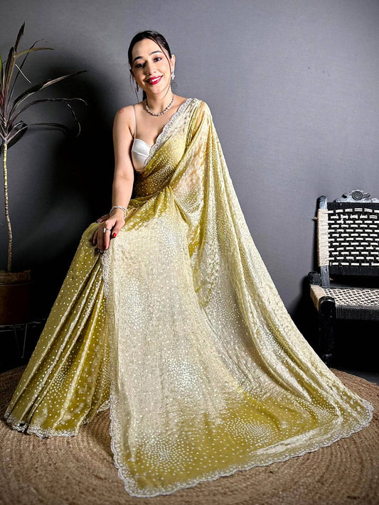 Stylish Chiffon Satin Silk Sequinne Saree
