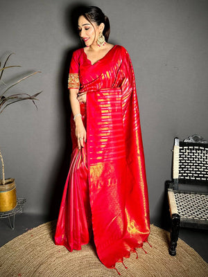 Pink Soft Silk Striped Weave Saree