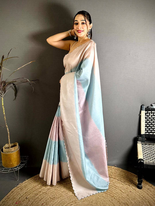 Radiance Striped Digital Print Tussar Saree