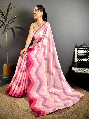 Stylish Ombre Zigzag Chinnon Chiffon Saree