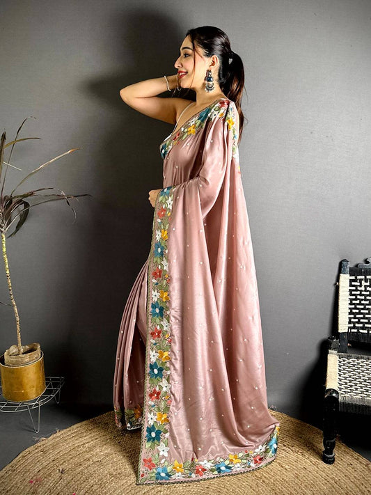 Opulent Floral Embroidered Border Saree