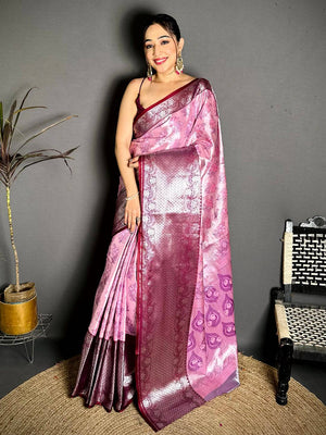 Pink Wine Border Tissue Kanchi Saree