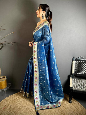 Blue Crush Silk Zari Embroidered Saree