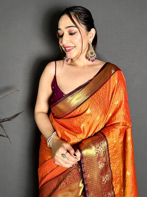 Artisan Self Gold Zari Chex Chitpallu Saree