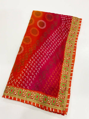 Elegant Chinnon Chiffon Bandhej Print Saree