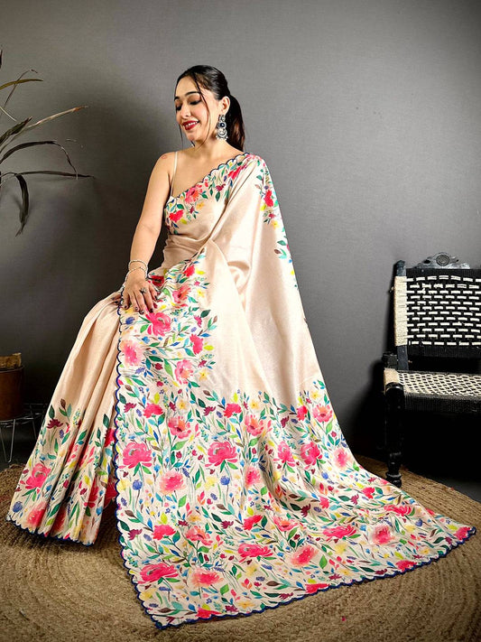 Floral Garden Cutwork Tussar Saree