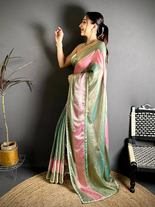 Classic Satin Tissue Diamond Work Saree