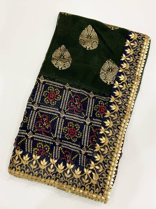 Radiance Bandhej Foil Work Saree