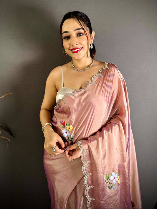 Stylish Digital Floral Satin Silk Saree