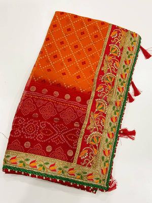 Traditional Chinnon Bandhej Saree