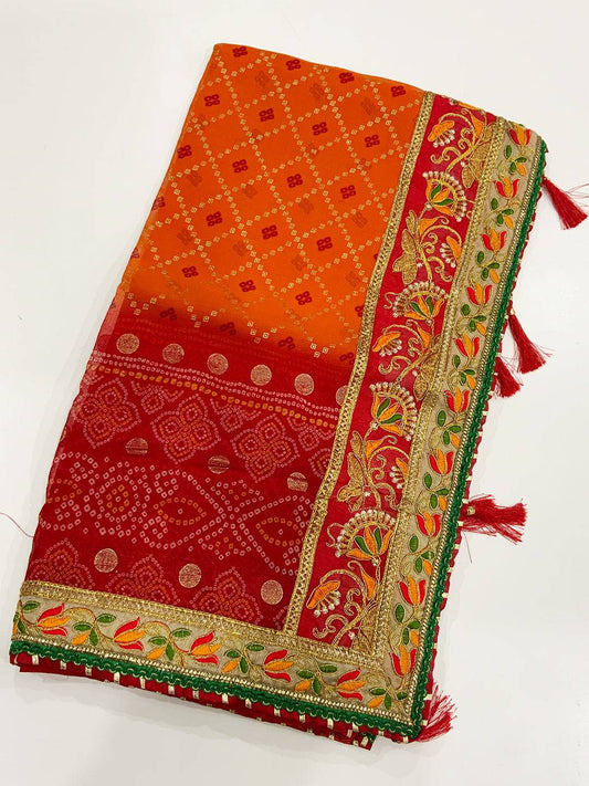 Traditional Chinnon Bandhej Saree