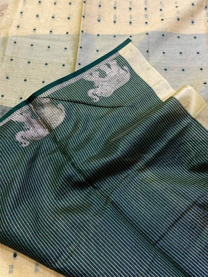 Beige Pure Silk Bandhani Butti Saree