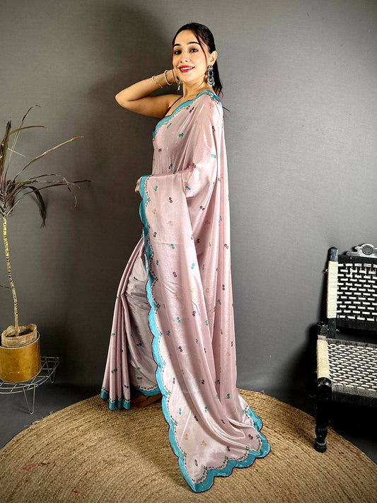 Opulent Cutwork Border Chinnon Saree