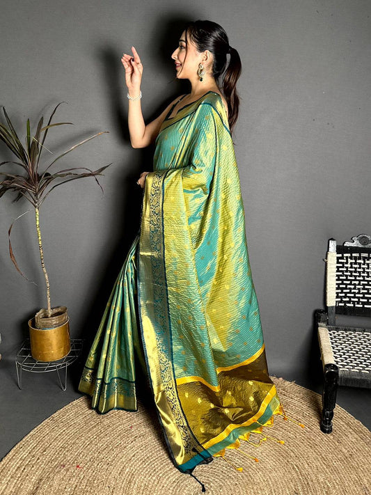 Classic Self Gold Zari Chex Chitpallu Saree