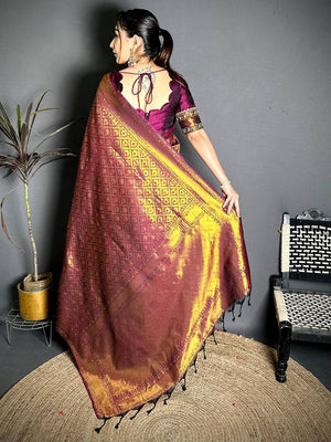 Classic Soft Silk Geometric Woven Saree