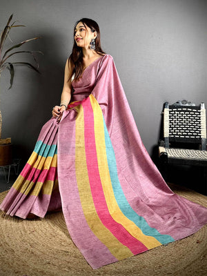Vibrant Ghicha Stripe Digital Tussar Saree