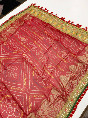 Ethnic Foil Work Chinnon Chiffon Saree