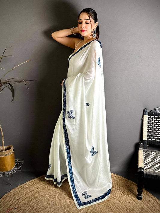 Navy Soft Chinnon Butterfly Butta Saree