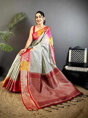 Grey Soft Mull Kanchi Pattu Saree
