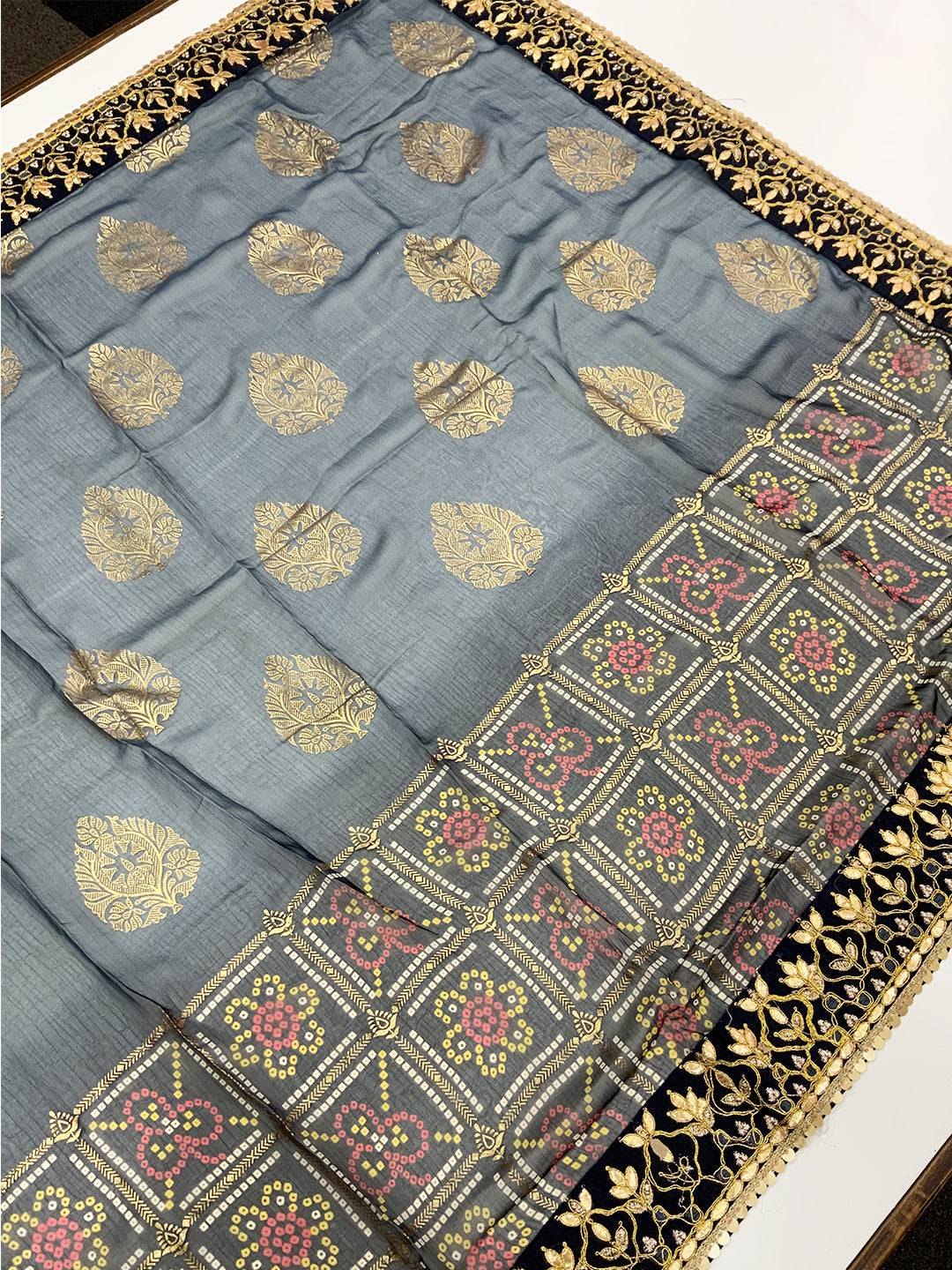 Radiance Bandhej Foil Work Saree