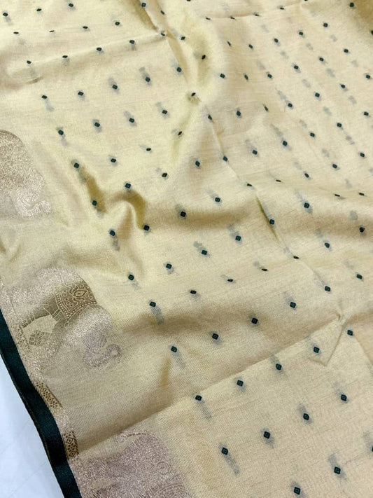 Beige Pure Silk Bandhani Butti Saree