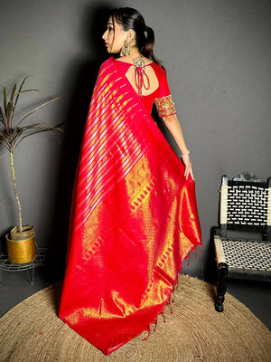 Pink Soft Silk Striped Weave Saree
