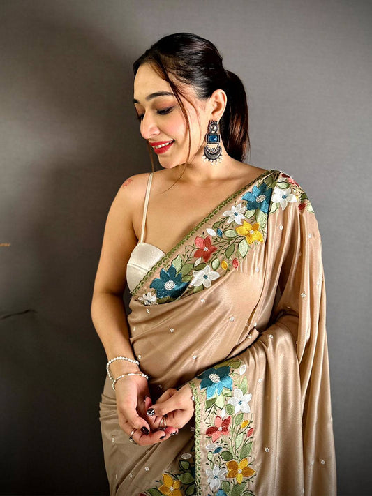 Radiance Floral Embroidered Border Saree