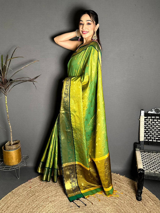 Stylish Self Gold Zari Chex Chitpallu Saree